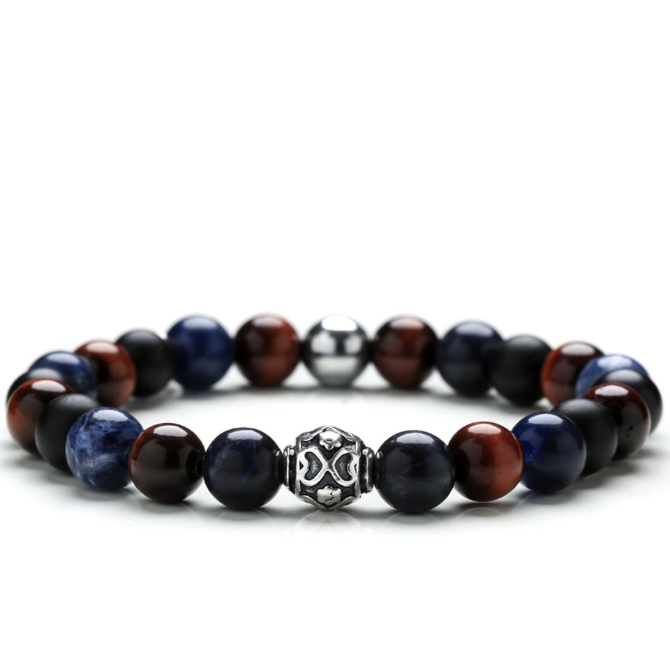 Bracciale Stone Red Blue onice sodalite ematite argento da Uomo. cod 260