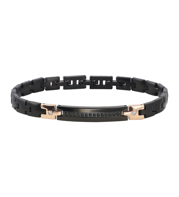 Bracciale Acciaio, diamanti, spinelli neri. UBR437OI