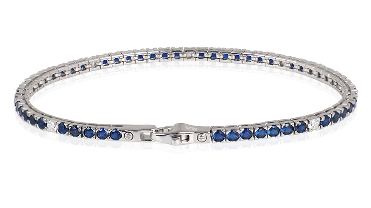 Bracciale tennis in argento, zirconi bianchi, blu, 19,5 cm UBRT251BWM