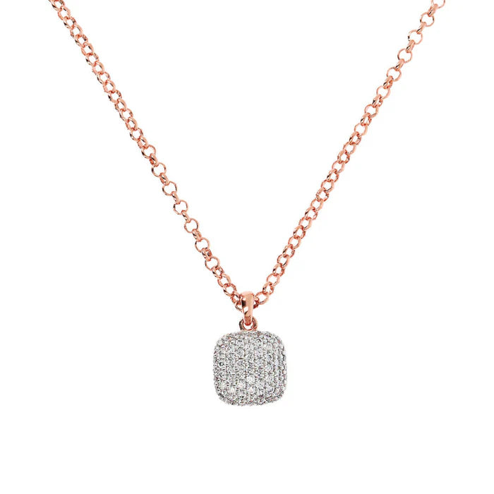 Collana Catena Rolo con Pendente Quadrato Pavé in Cubic Zirconia