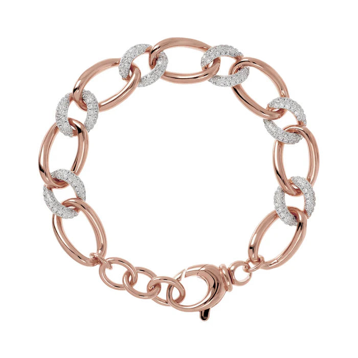 Bracciale Maglie Ovali ed Elementi Pavé in Cubic Zirconia