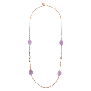 Collana Catena Rolo con Quarzite Viola e Perle d'Acqua Dolce Multicolore Ø 6/9 mm