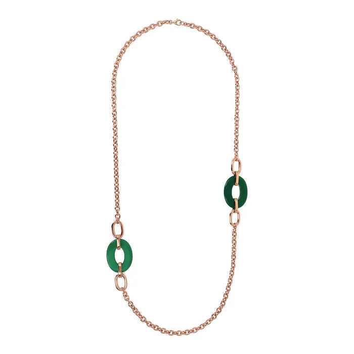 Collana Catena Rolo con Maglie Traforate e Agata Verde Ovale