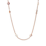 Collana Lunga Catena Rolo con Bead in Golden Rosé e Perle d'Acqua Dolce Ø 6/10.5