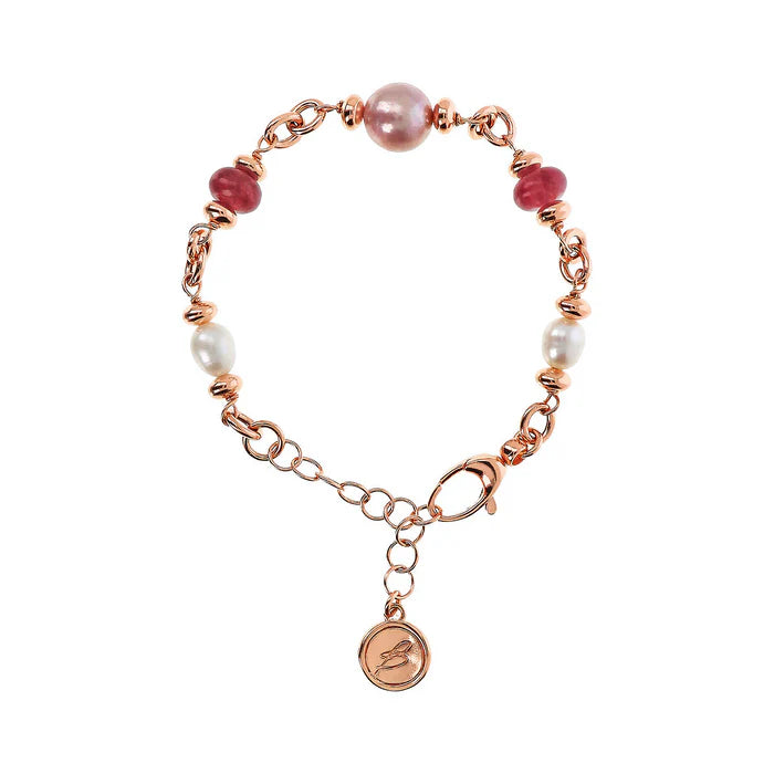 Bracciale con Rondelle in Pietra Naturale e Perle d'Acqua Dolce Ø 6/11 mm