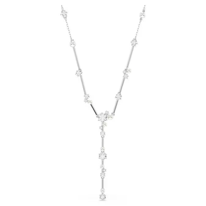 Collana a Y Constella Crystal Pearl, tagli Round, Bianco, Placcato rodio